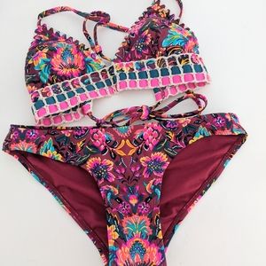 Xhilaration Woven Trim Floral Swim Bikini XS